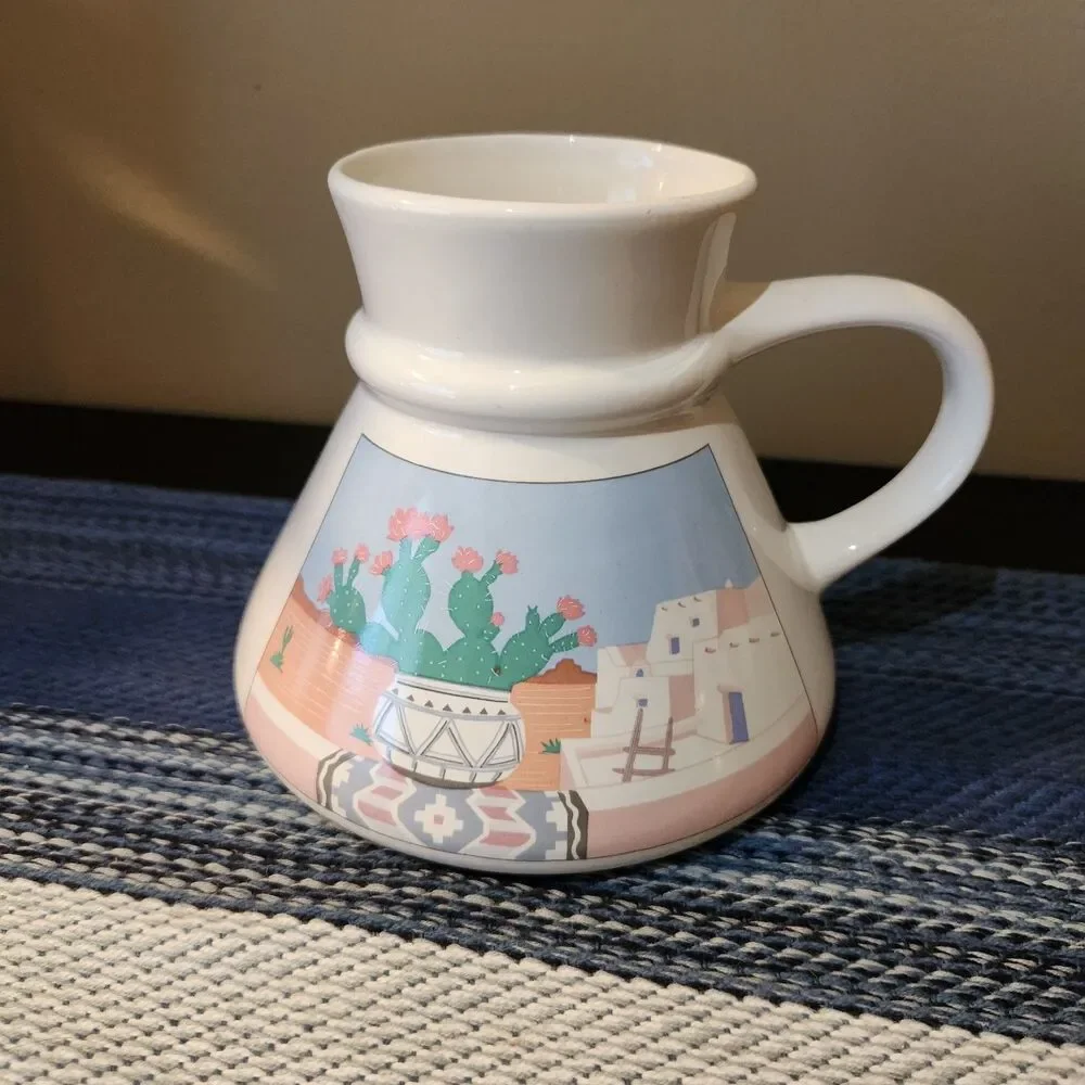 Vtg No Spill Otagiri Carlos Sanchez Southwestern Pueblo No Slip Mug Adobe Cactus - Picture 1 of 7